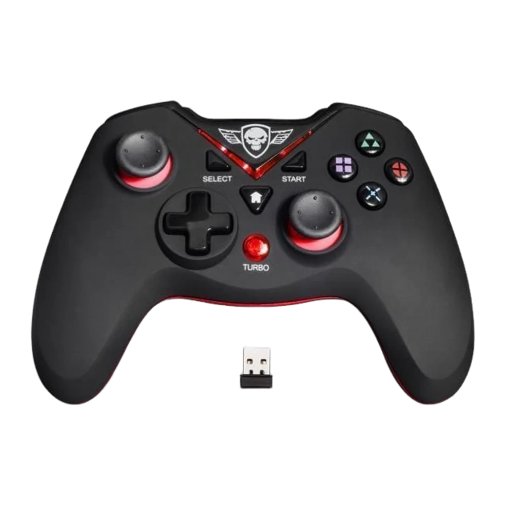 Spirit Of Gamer SOG-RFXGP noir, vue de face: boutons rétroéclairés rouge, logo crâne et récepteur USB nano - Ítem7