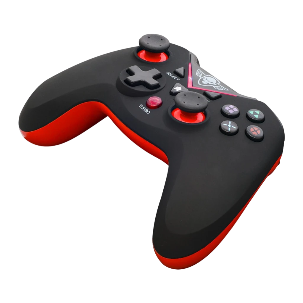 Spirit Of Gamer SOG-RFXGP noir, vue de face: boutons rétroéclairés rouge, logo crâne et récepteur USB nano - Ítem1