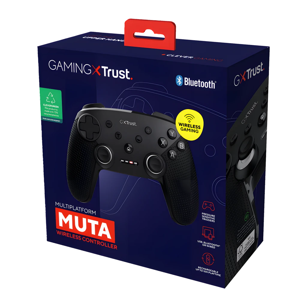 Trust Manette GXT 542 MUTA Noir, vue avant: boutons ABXY, joysticks, croix directionnelle et LED rouge allumée - Ítem7