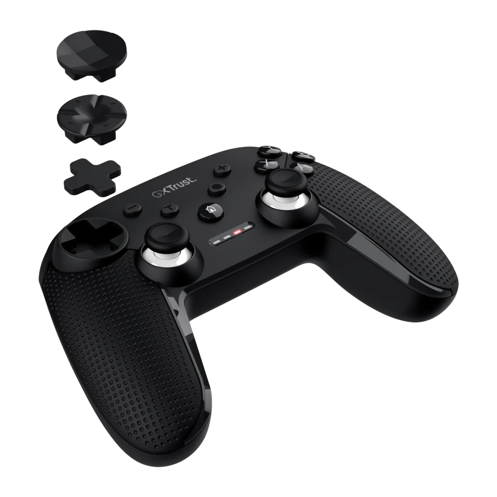 Trust Manette GXT 542 MUTA Noir, vue avant: boutons ABXY, joysticks, croix directionnelle et LED rouge allumée - Ítem1
