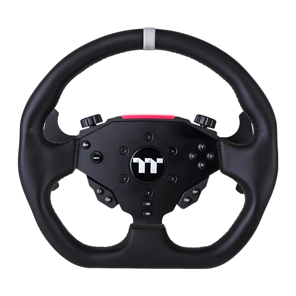 Thermaltake G6 Direct Drive Racing Wheel negro, vista frontal derecha: volante con hub de botones y pedales en base izquierda - Ítem3