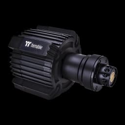 Thermaltake G6 Direct Drive Racing Wheel preto, vista lateral do motor: corpo com aletas de dissipação, logo e conector QR