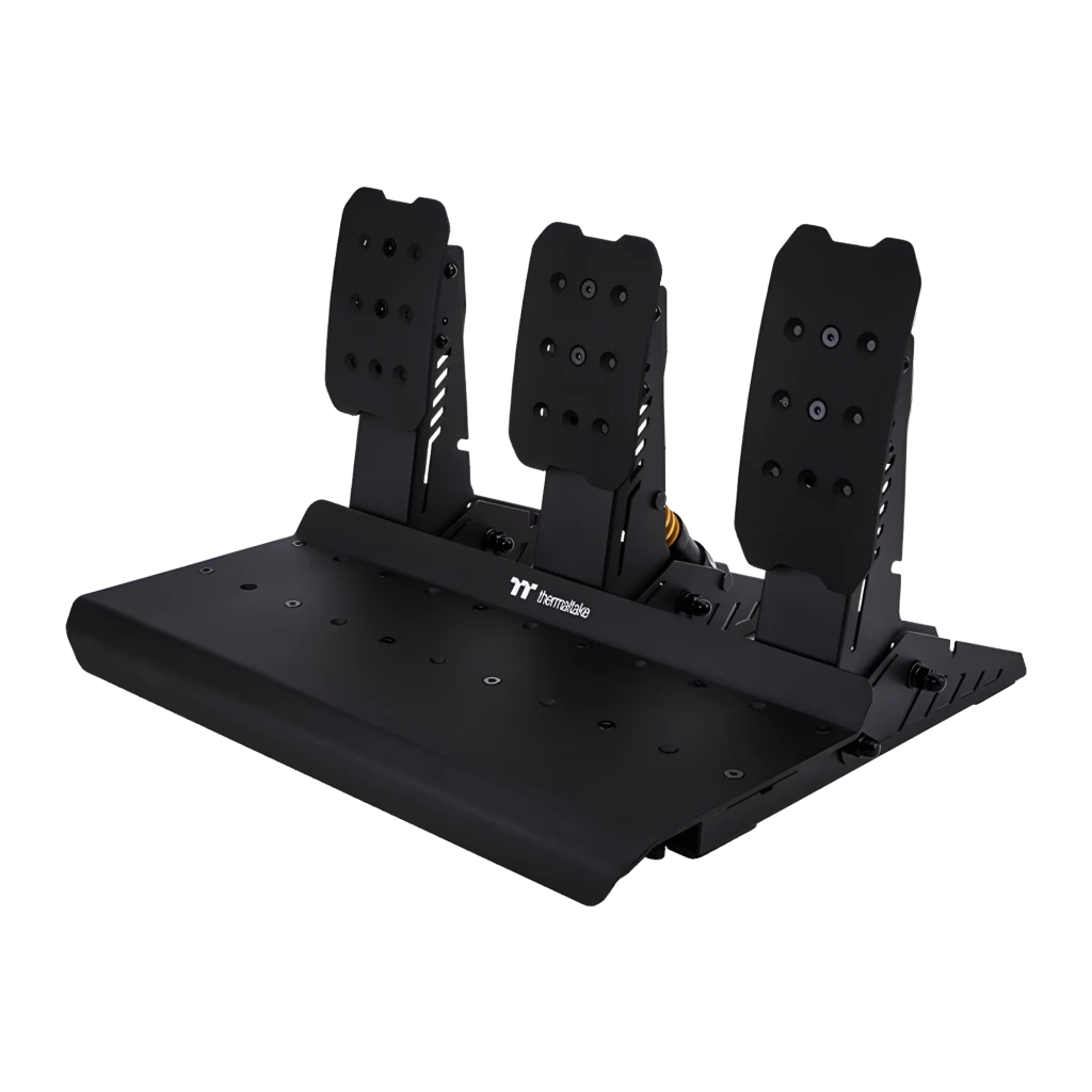 Thermaltake G6 Direct Drive Racing Wheel negro, vista frontal derecha: volante con hub de botones y pedales en base izquierda - Ítem4