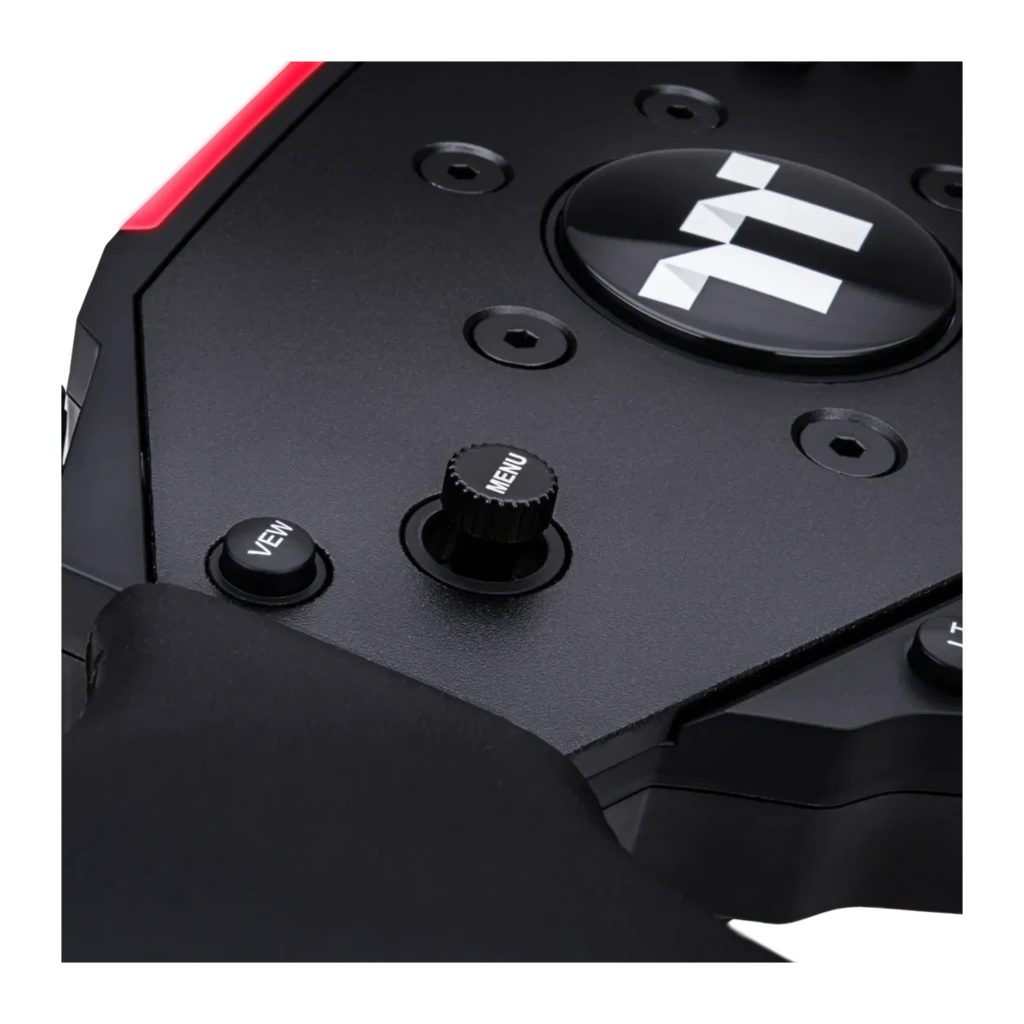 Thermaltake G6 Direct Drive Racing Wheel negro, vista frontal derecha: volante con hub de botones y pedales en base izquierda - Ítem6