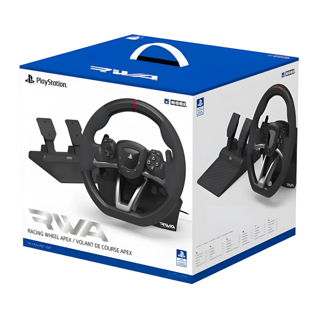 HORI Wireless Racing Wheel Apex PS5 negro, vista frontal: volante con botones PlayStation, marca roja y pedales separados - Ítem3