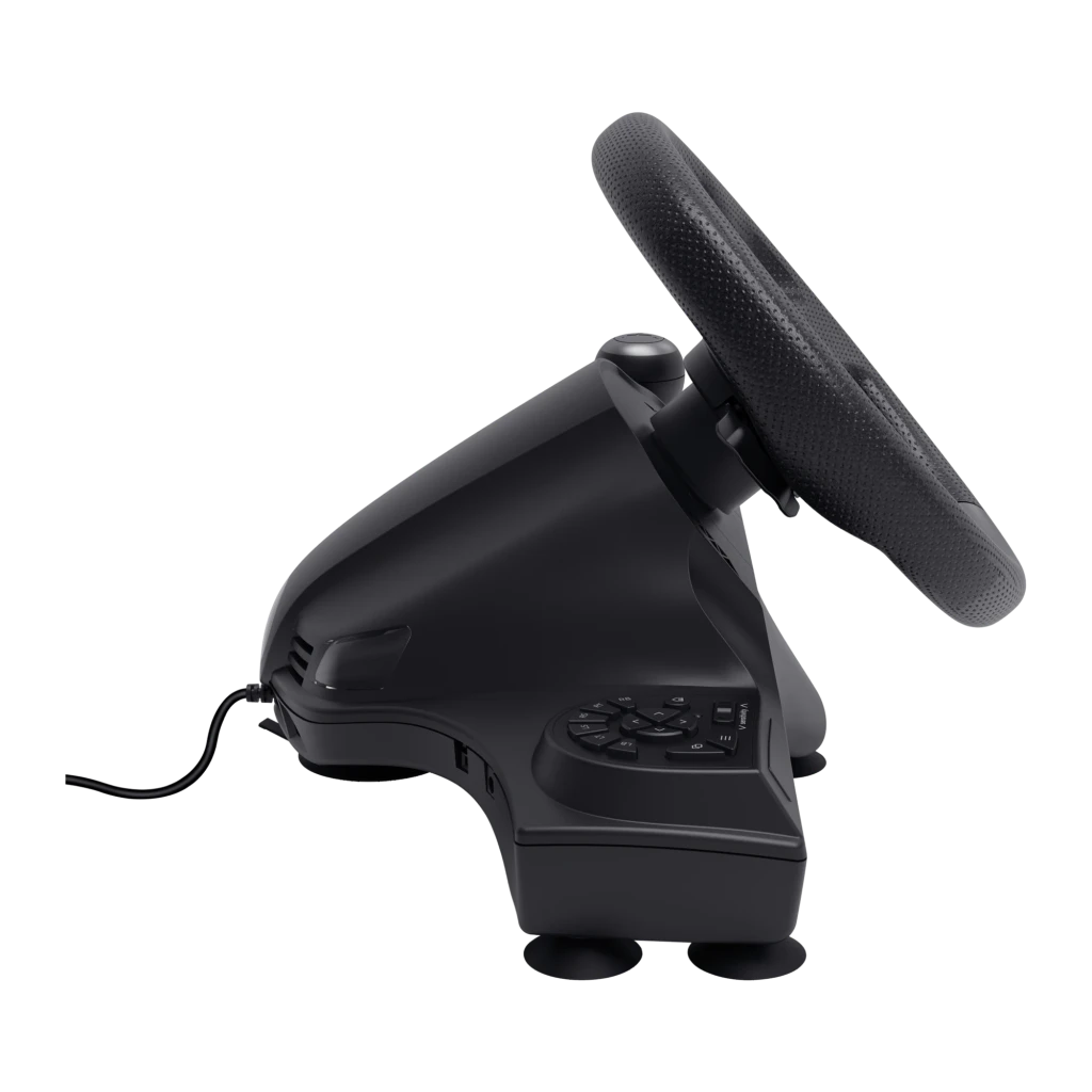 Trust GXT 289 Movi Negro, vista en perspectiva: volante, pedales y palanca de cambios en conjunto - Ítem10