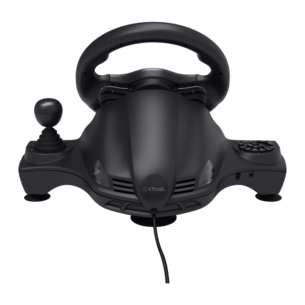 Trust GXT 289 Movi Negro, vista en perspectiva: volante, pedales y palanca de cambios en conjunto - Ítem5