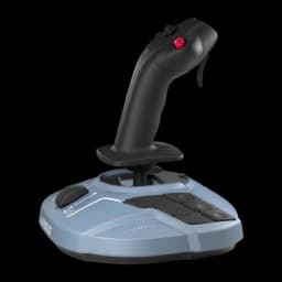 Thrustmaster TCA Sidestick Airbus Edition noir, vue latérale droite: profil du manche noir, base bleue avec logo Airbus et