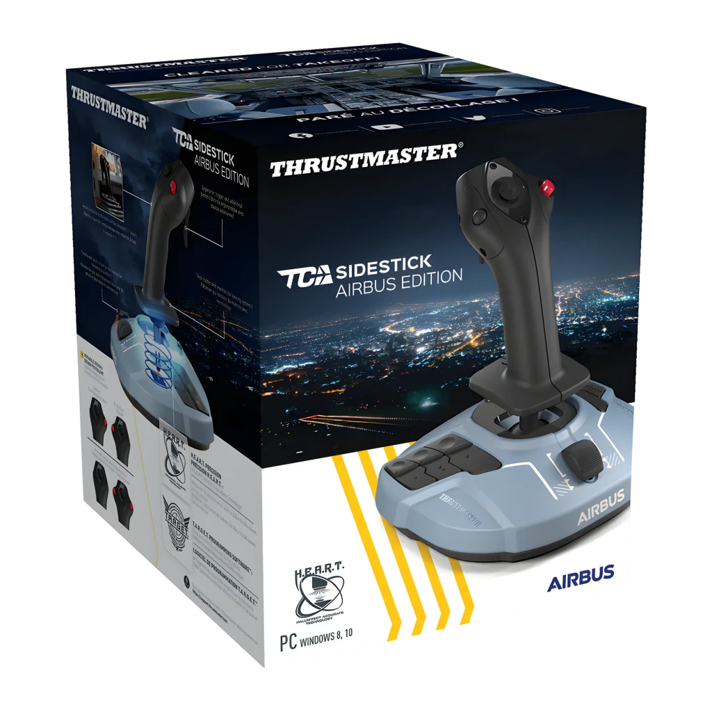 Thrustmaster TCA Sidestick Airbus Edition negro, vista frontal izquierda: empuñadura negra con botón rojo, base azul con - Ítem4