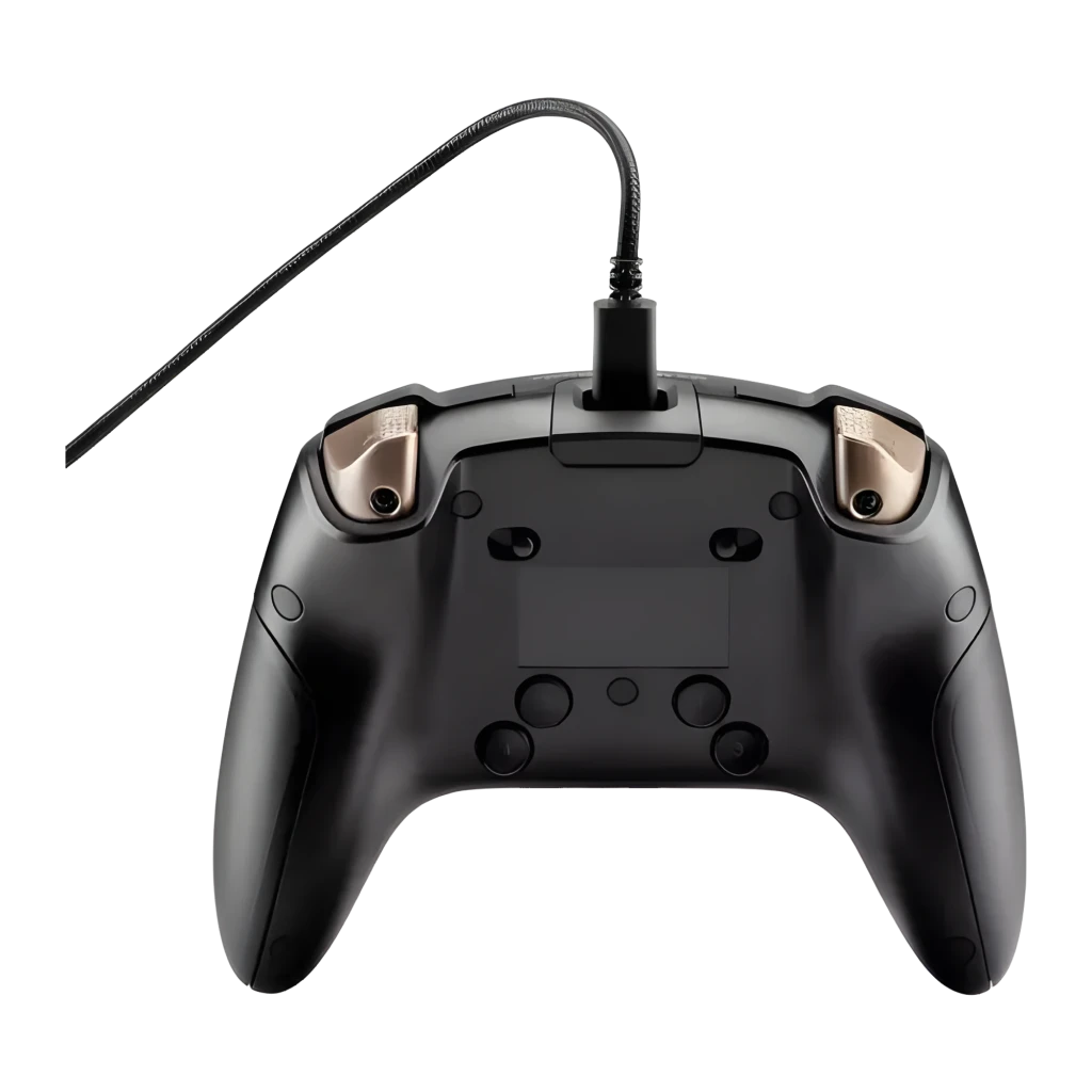 Thrustmaster eSwap X2 Pro Controller negro, vista frontal: D-pad dorado, botones ABXY y cable USB visibles - Ítem4
