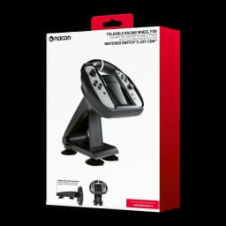 Nacon Volante Nintendo Switch 2 JoyCon preto, caixa: embalagem em ângulo com volante dobrável e suporte com ventosas