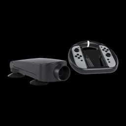 Nacon Volante Nintendo Switch 2 JoyCon preto, vista conjunto: volante com JoyCons e base com ventosa separados