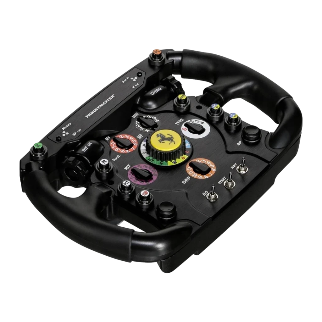 Thrustmaster Ferrari F1 Wheel Add-On negro, vista frontal: panel de mandos con logo Ferrari, diales y botones de colores - Ítem1