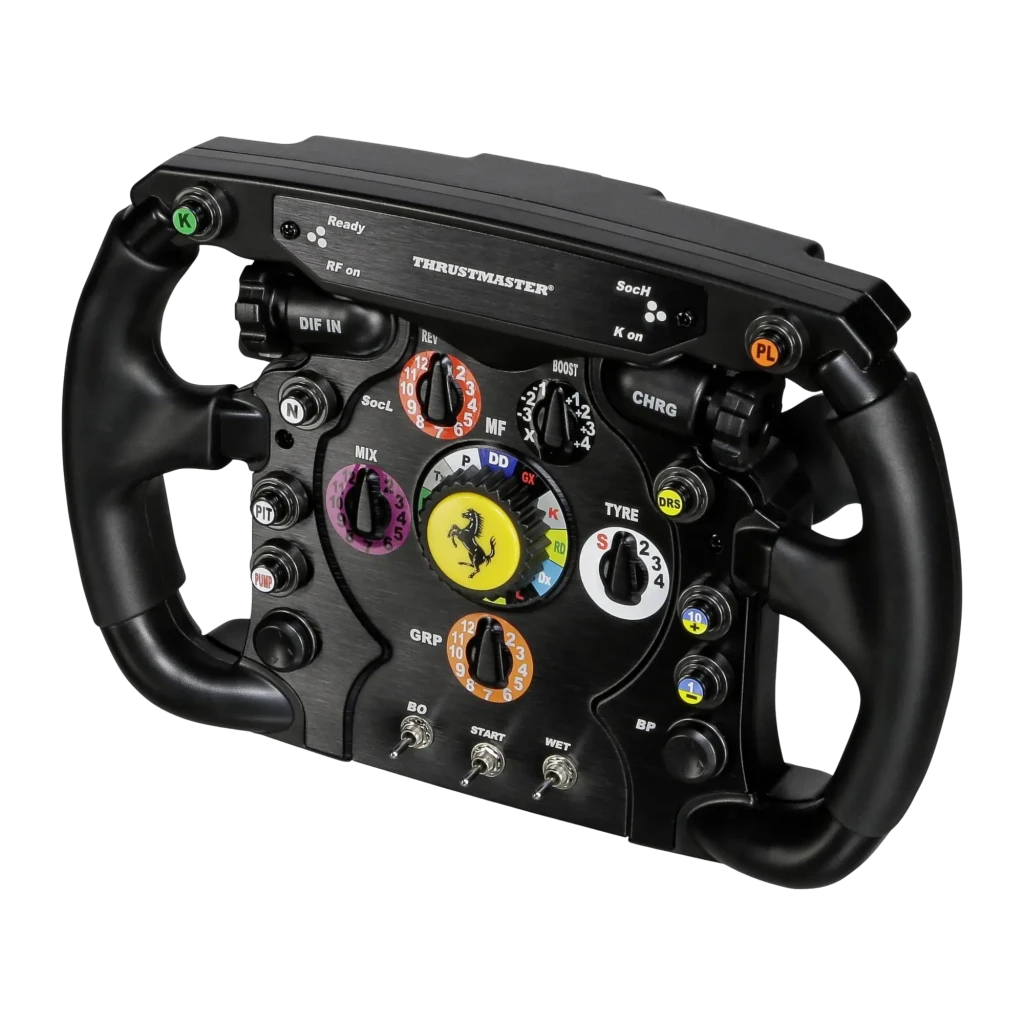 Thrustmaster Ferrari F1 Wheel Add-On negro, vista frontal: panel de mandos con logo Ferrari, diales y botones de colores - Ítem3