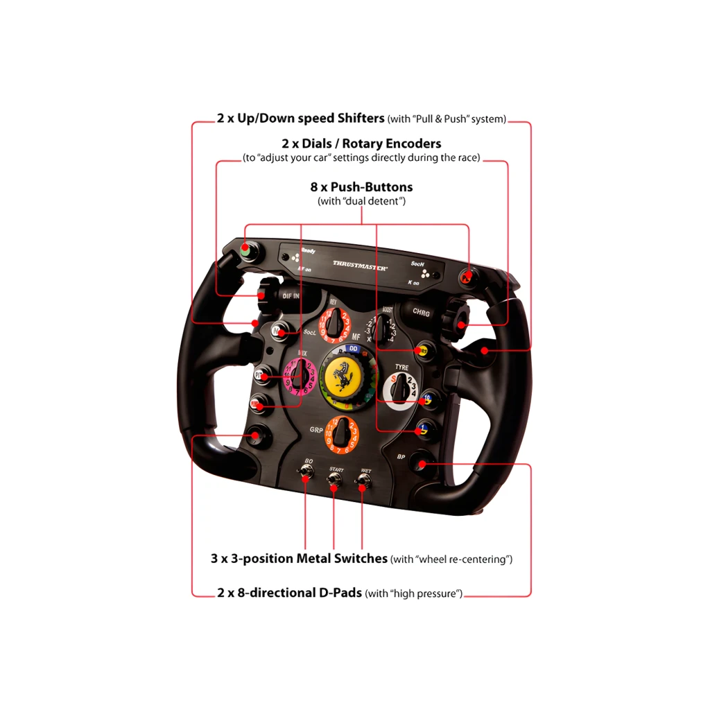 Thrustmaster Ferrari F1 Wheel Add-On negro, vista frontal: panel de mandos con logo Ferrari, diales y botones de colores - Ítem4
