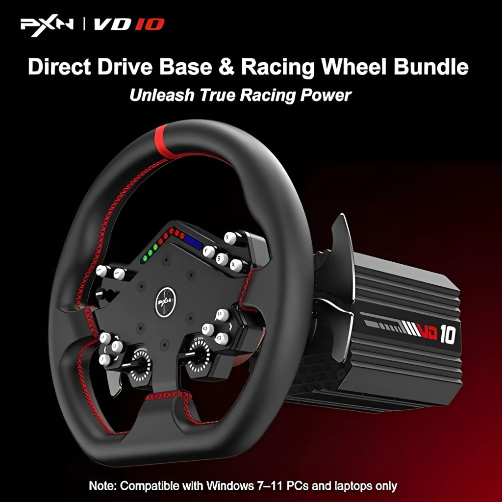PXN WDS R2 volante gaming negro, vista frontal: panel central con botones, LEDs multicolor, diales Brake Bias y TC Con, - Ítem4