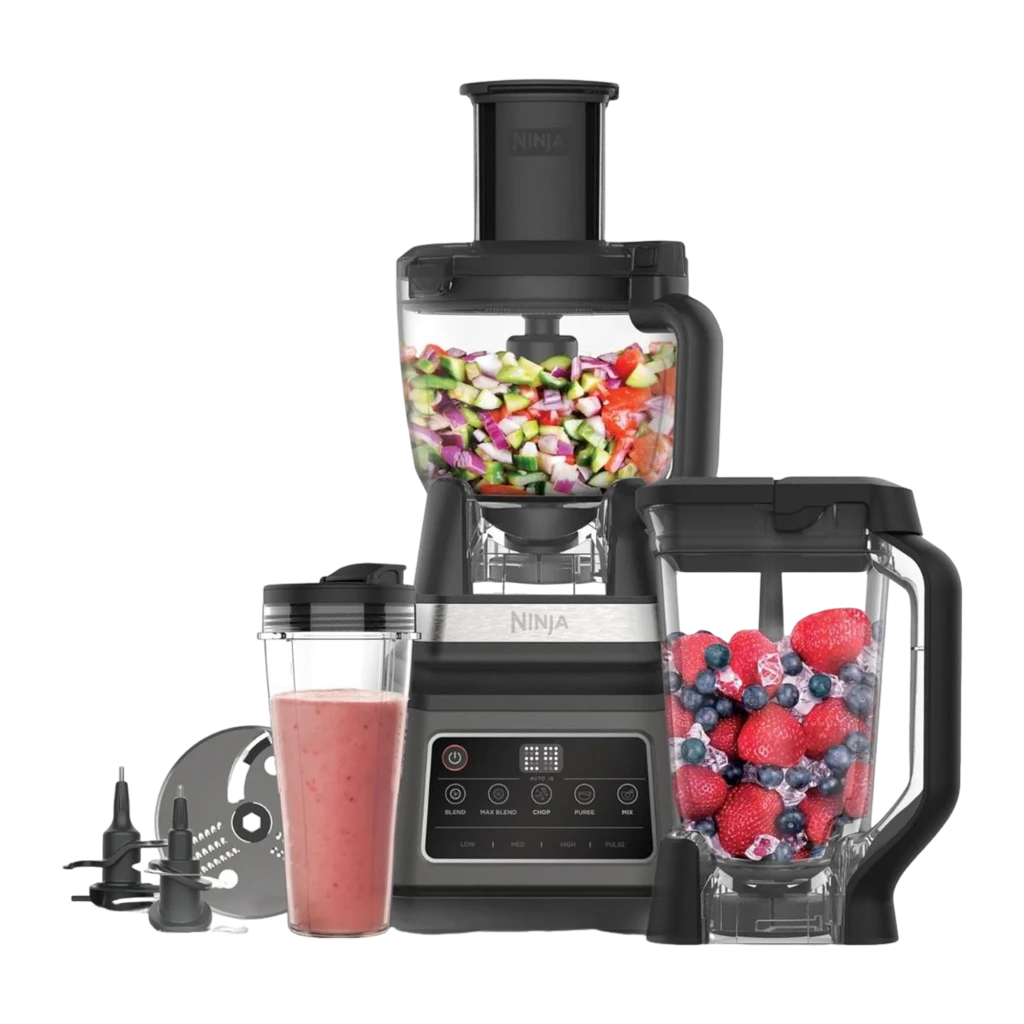 Ninja Foodi BN800EU Batidora negro, vista frontal: bol picadora con verduras troceadas, base plateada y panel Auto-iQ - Ítem2