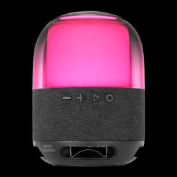 Mars Gaming Coluna Bluetooth MS-Flow RGB Preto, vista frontal: cúpula translúcida com luz RGB rosa, grelha de tecido e