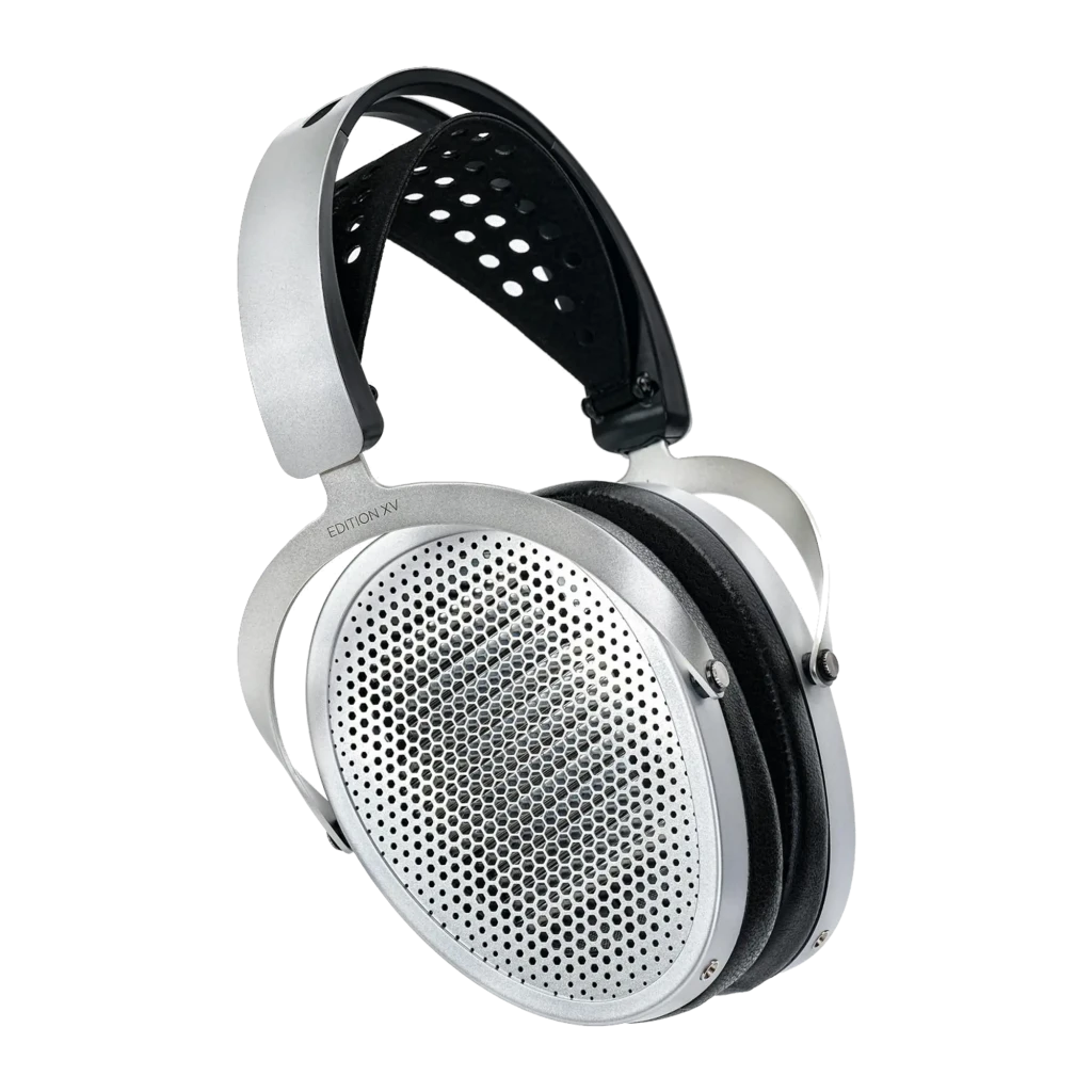 HiFiMAN Edition XV noir et argent, vue de face 3/4: grille métallique perforée, coussinets noirs et arceau argenté rembourré - Ítem2