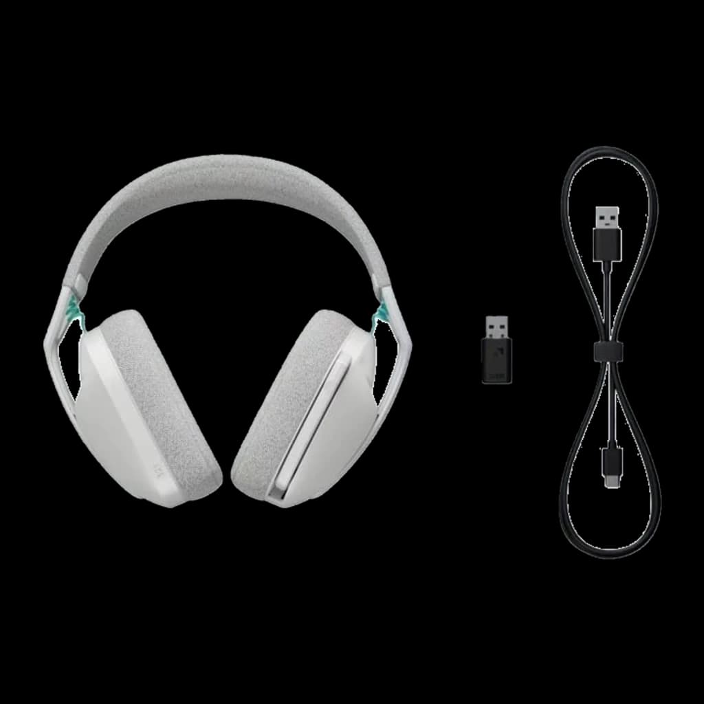 Logitech Casque G321 Blanc, contenu de la boîte: casque, récepteur USB sans fil et câble USB-A vers USB-C