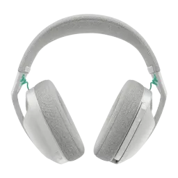 Logitech Casque G321 Blanc, vue de face: coussinets en tissu, arceau rembourré et accents vert menthe