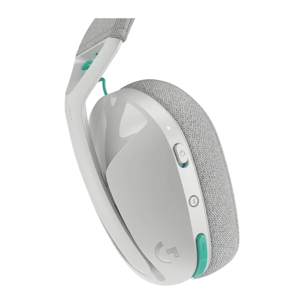 Logitech Auriculares G321 Branco, vista frontal: almofadas de tecido, arco acolchoado e detalhes em verde menta - Item2