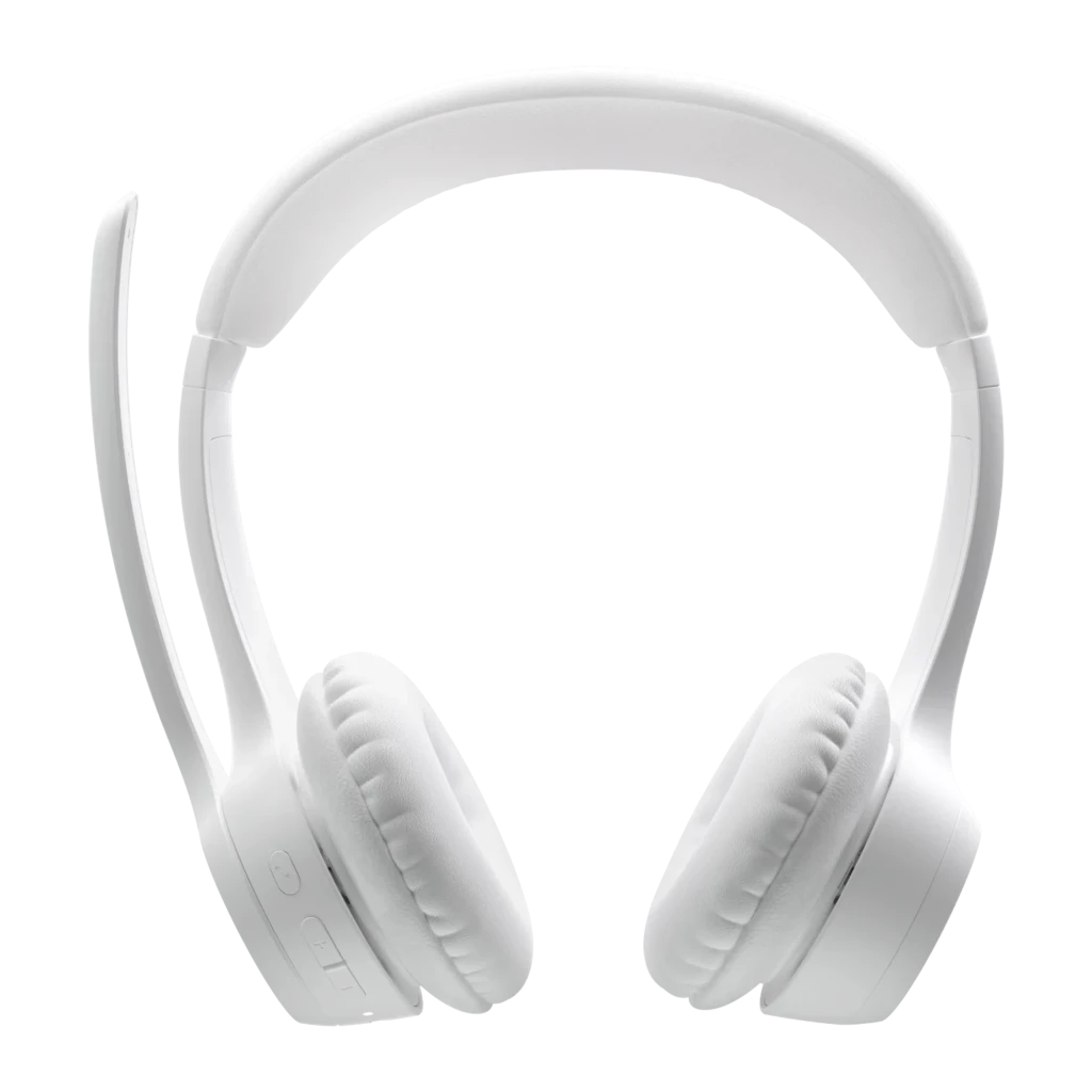 Logitech Casque Zone 300 Sans Fil Blanc, vue latérale: arceau, coussinets et microphone flexible avec logo logi - Ítem1