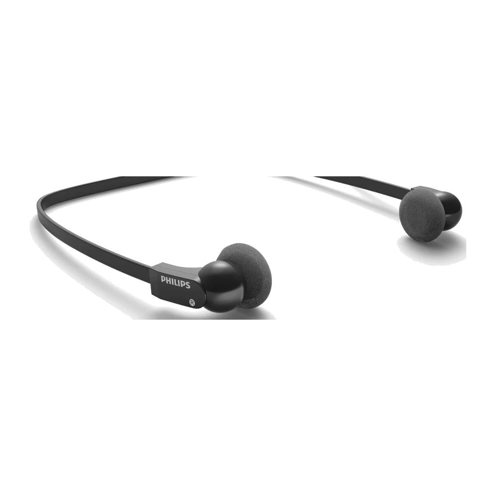 Philips Auriculares LFH0334 Preto, vista frontal horizontal: arco estendido mostrando ambos os auriculares com almofadas e