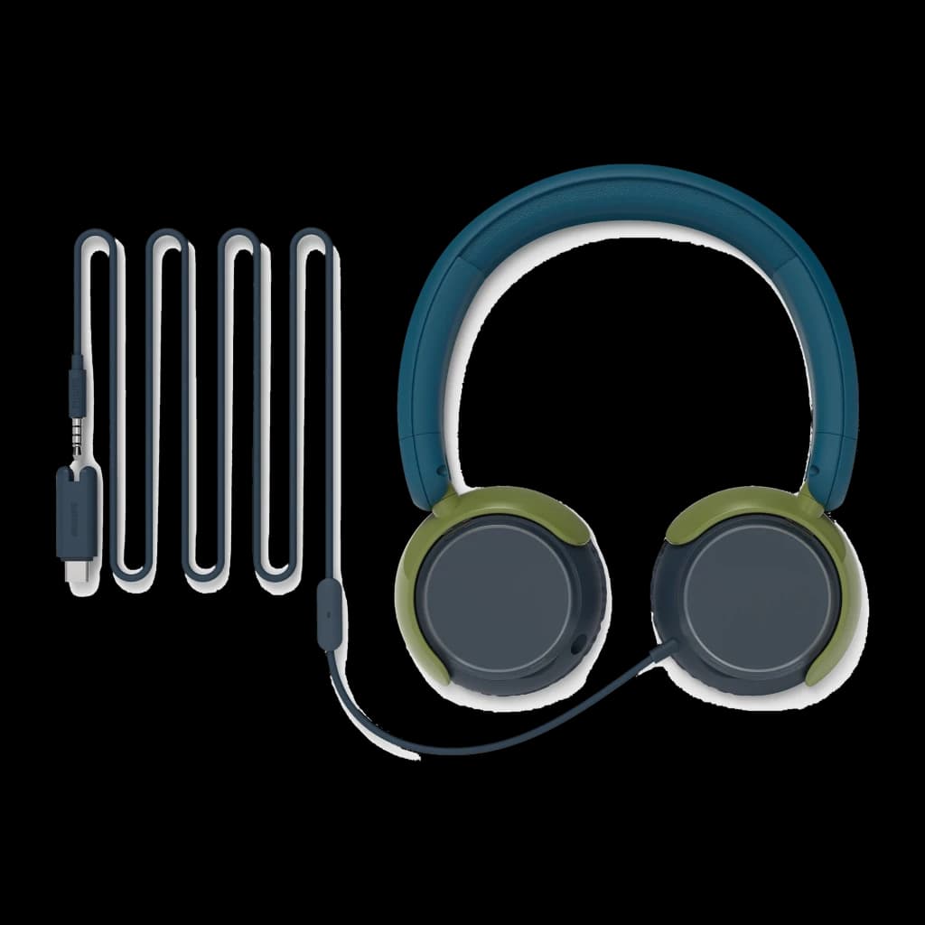 Philips TAK2000CT casque enfants bleu, kit complet: casque bleu-vert et câble extensible avec microphone déployé