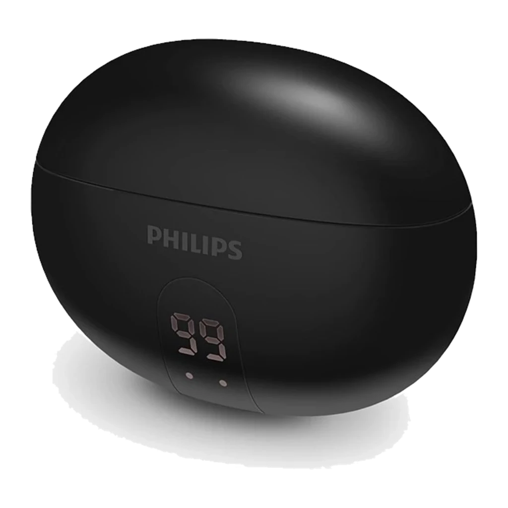 Philips TAT2520BK True Wireless preto, vista geral: estojo aberto com dois auriculares e logo Philips visível - Item1
