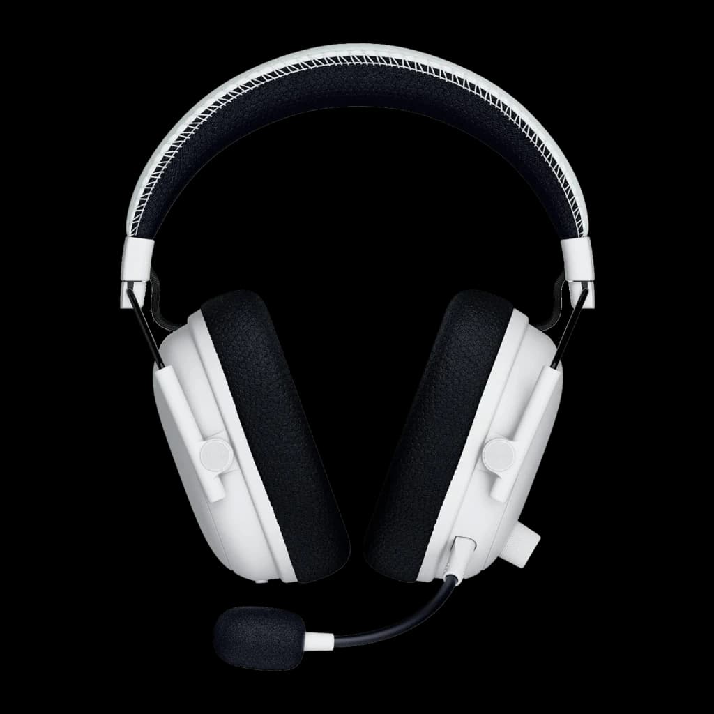 Razer BlackShark V3 X HyperSpeed PlayStation Blanc, vue de face: casque avec coussinets noirs, arceau rembourré et