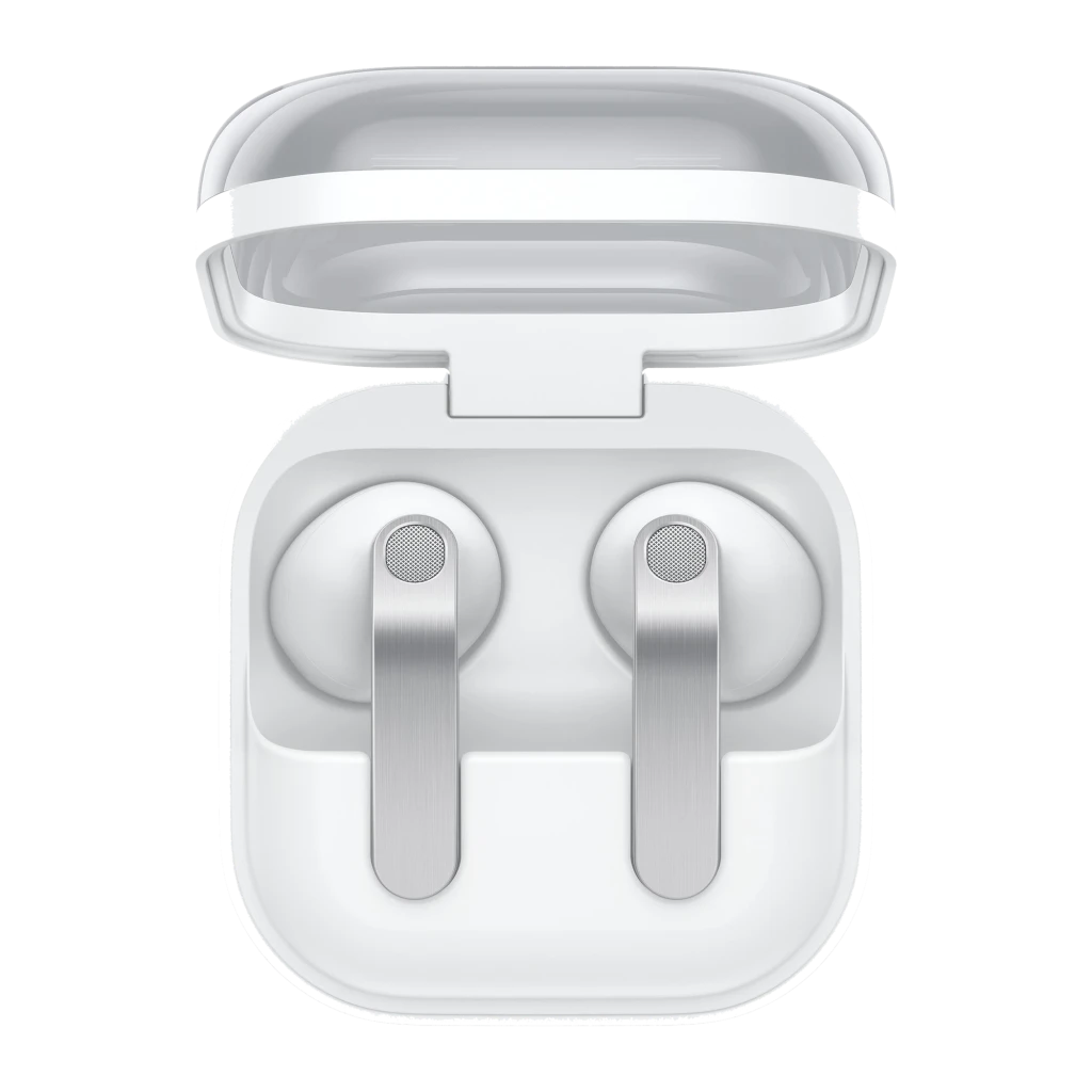Samsung Galaxy Buds4 SM-R540 branco, vista frontal: estojo fechado com tampa transparente e logo Samsung - Item2