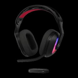 Logitech G Astro A20 X preto, kit vista frontal: headset com almofadas de espuma, arco vermelho, iluminação RGB e transmissor