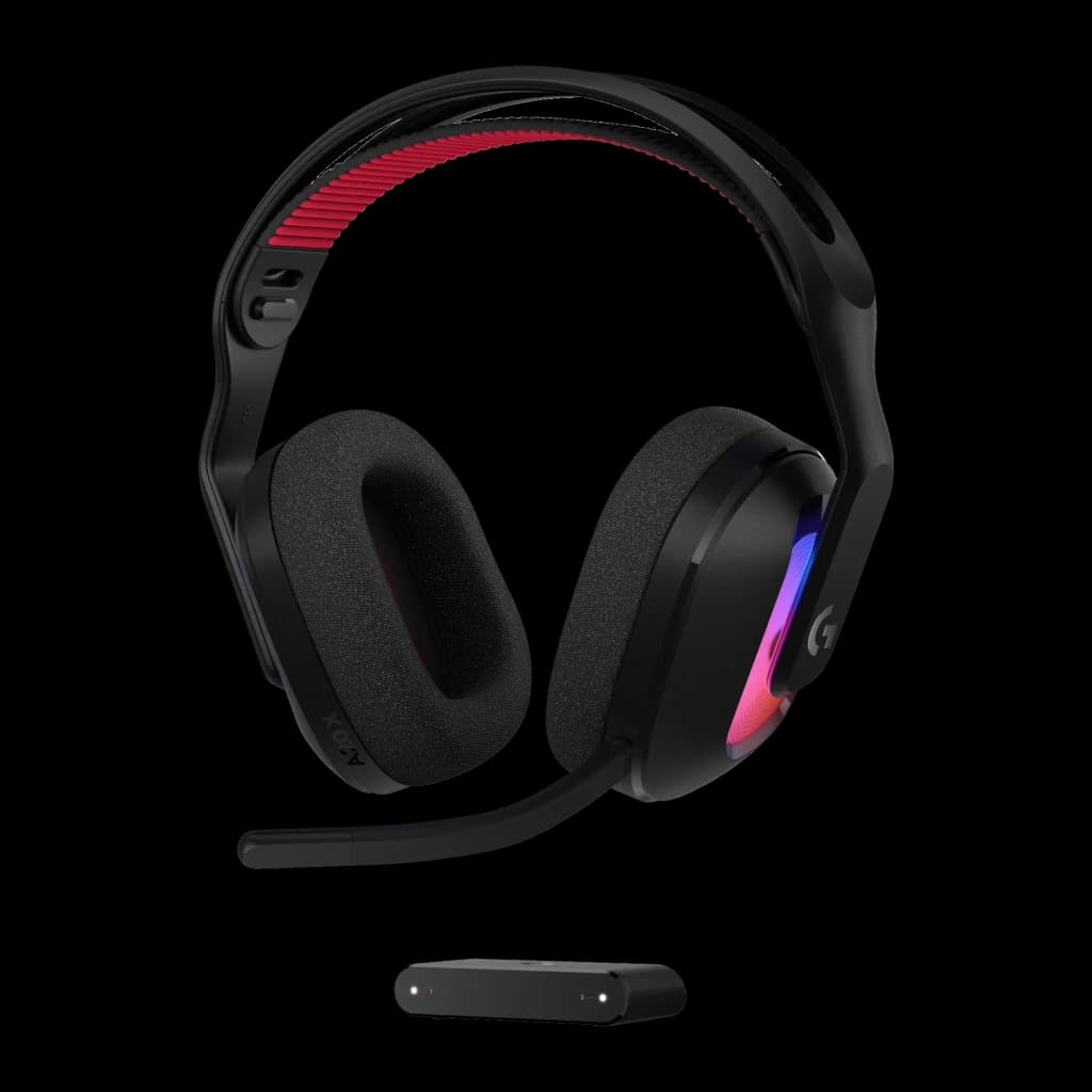 Logitech G Astro A20 X preto, kit vista frontal: headset com almofadas de tecido texturizado, arco vermelho, RGB e