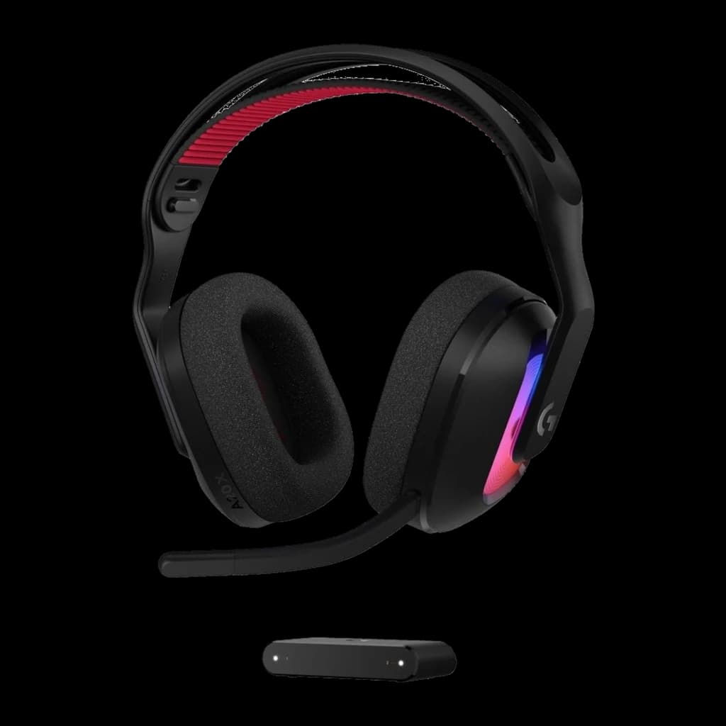 Logitech G Astro A20 X preto, kit ângulo ligeiramente elevado: headset com arco vermelho mais visível, almofadas de espuma e