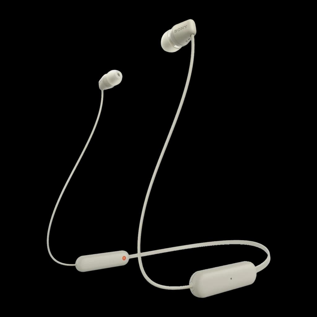 Sony WI-C100 Beige, vista general: auriculares in-ear inalámbricos con cable de cuello y mando en línea
