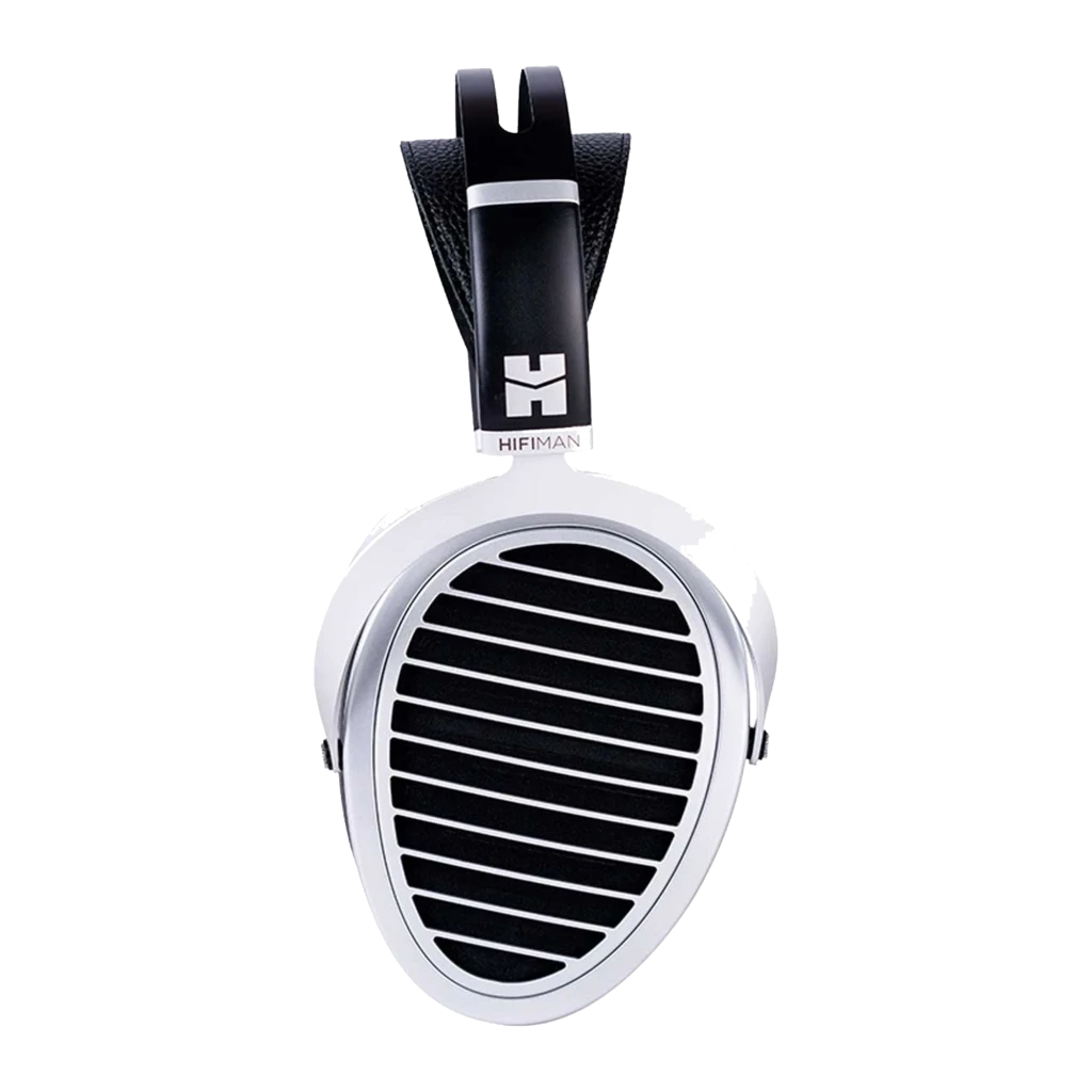 HiFiMAN Ananda Nano noir, vue en angle: casque planar avec grille argentée, arceau en cuir et logo HiFiMAN - Ítem1