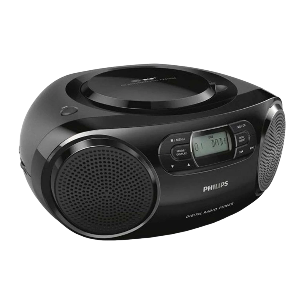 Philips Microcadena AZB500/12 Preto, vista frontal: altifalantes laterais, ecrã DAB+ e leitor CD superior - Item1