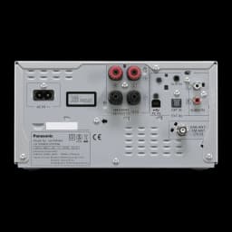 Panasonic SC-PMX94 120W Prata, painel traseiro: terminais de altifalantes, AUX, OPT IN, USB, antena DAB/FM e entrada AC