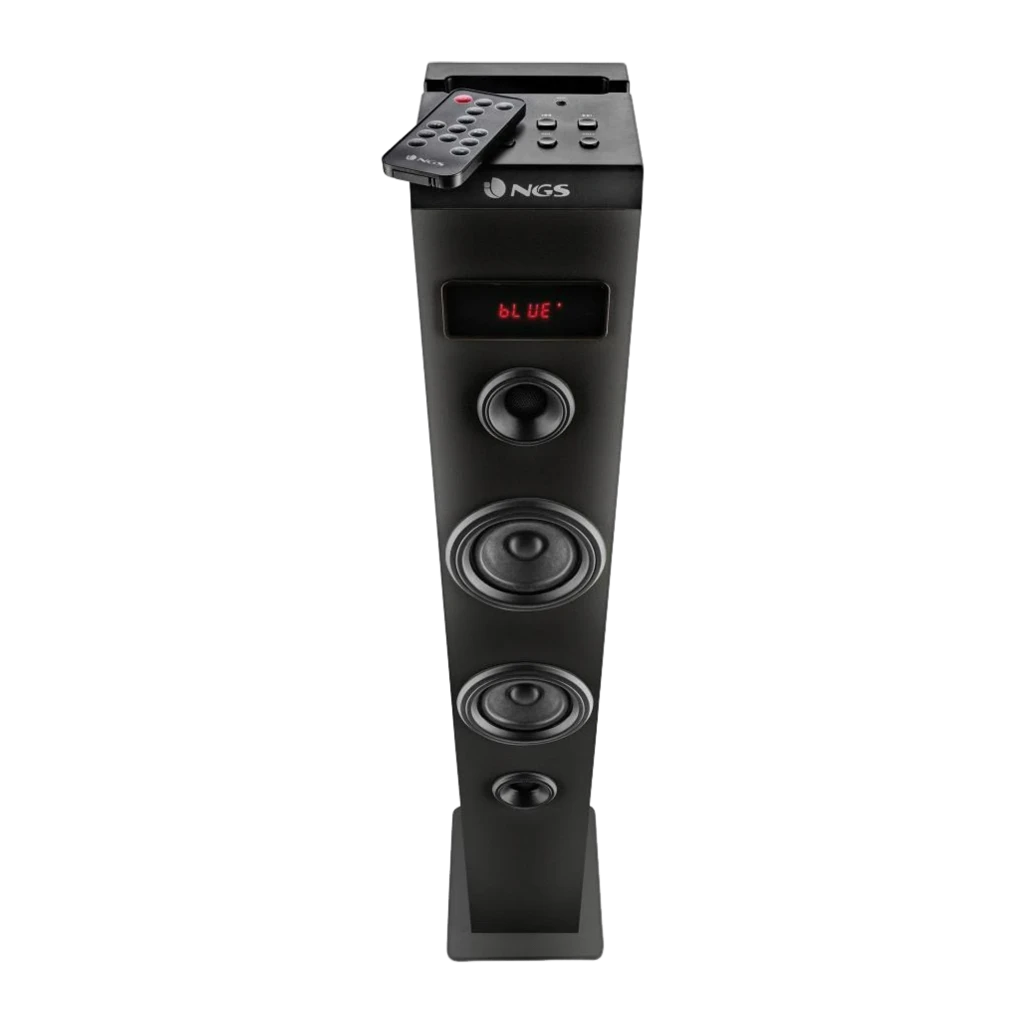 NGS Torre de Sonido Sky Charm Pro 40W negro, vista frontal en ángulo: cuatro altavoces y display LED rojo en la parte - Ítem4