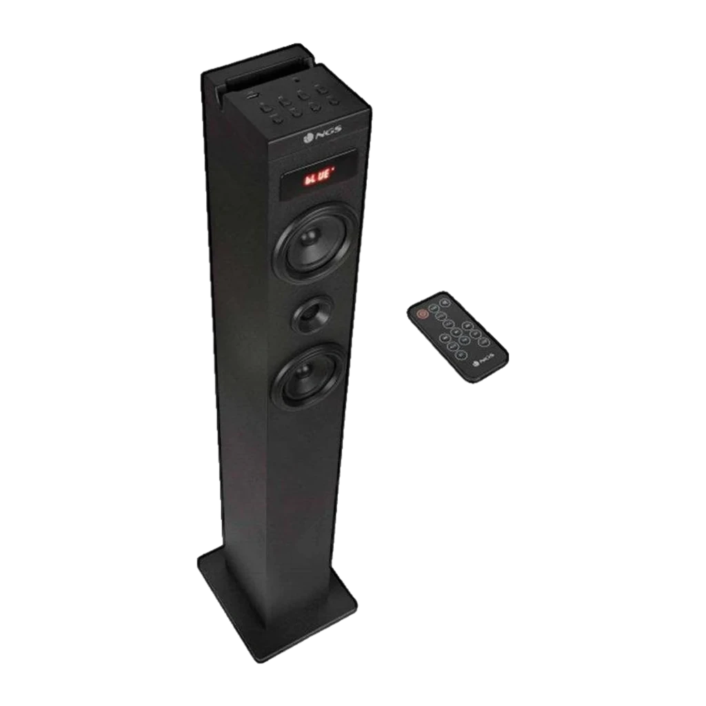NGS Torre de Sonido Sky Charm Pro 40W negro, vista frontal en ángulo: cuatro altavoces y display LED rojo en la parte - Ítem5