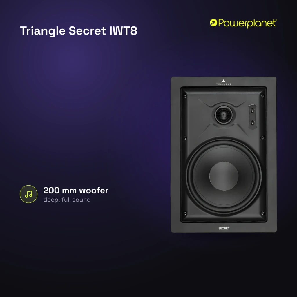 Triangle Secret IWT8 preto, vista frontal: coluna de encastrar com tweeter central e grande woofer retangular - Item5