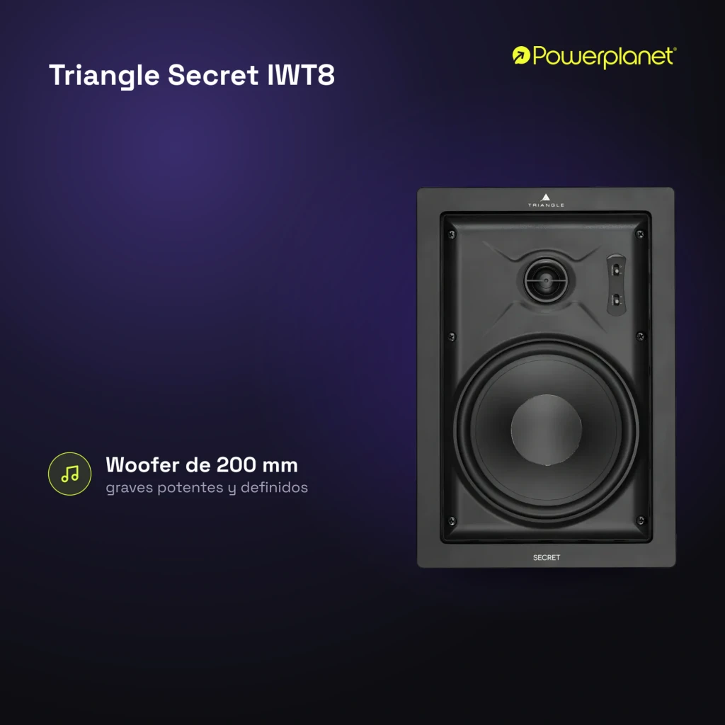 Triangle Secret IWT8 preto, vista frontal: coluna de encastrar com tweeter central e grande woofer retangular - Item2
