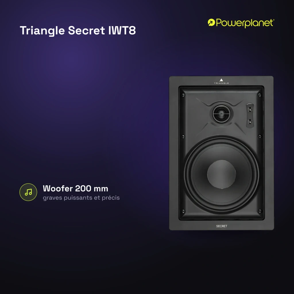Triangle Secret IWT8 preto, vista frontal: coluna de encastrar com tweeter central e grande woofer retangular - Item4