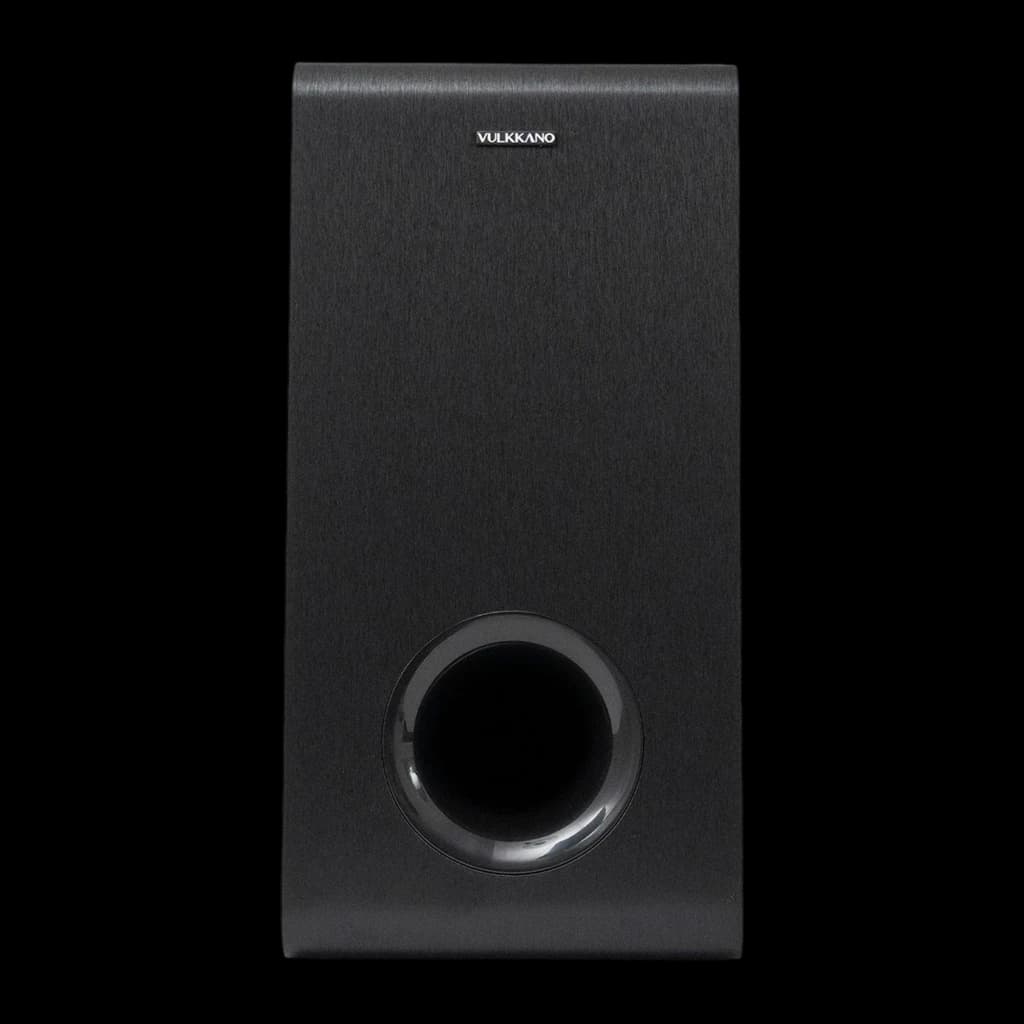 Vulkkano SUB6 MKII Chêne noir, vue de face: panneau texturé et port bass reflex circulaire en bas