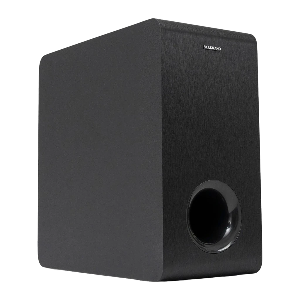 Vulkkano SUB6 MKII Roble negro, vista frontal: panel texturizado y puerto bass reflex circular en parte inferior - Ítem1