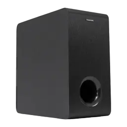 Vulkkano SUB6 MKII Chêne noir, vue en angle: côté lisse, panneau avant texturé et port bass reflex visibles