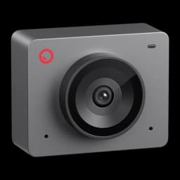 OBSBOT Meet SE 1080P gris, vista frontal centrada: lente y logo rojo destacados, cuerpo compacto