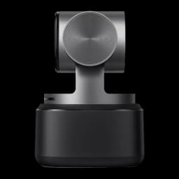 OBSBOT Tiny 2 4K Negro, vista trasera: panel circular texturizado del módulo de cámara y brazo del gimbal
