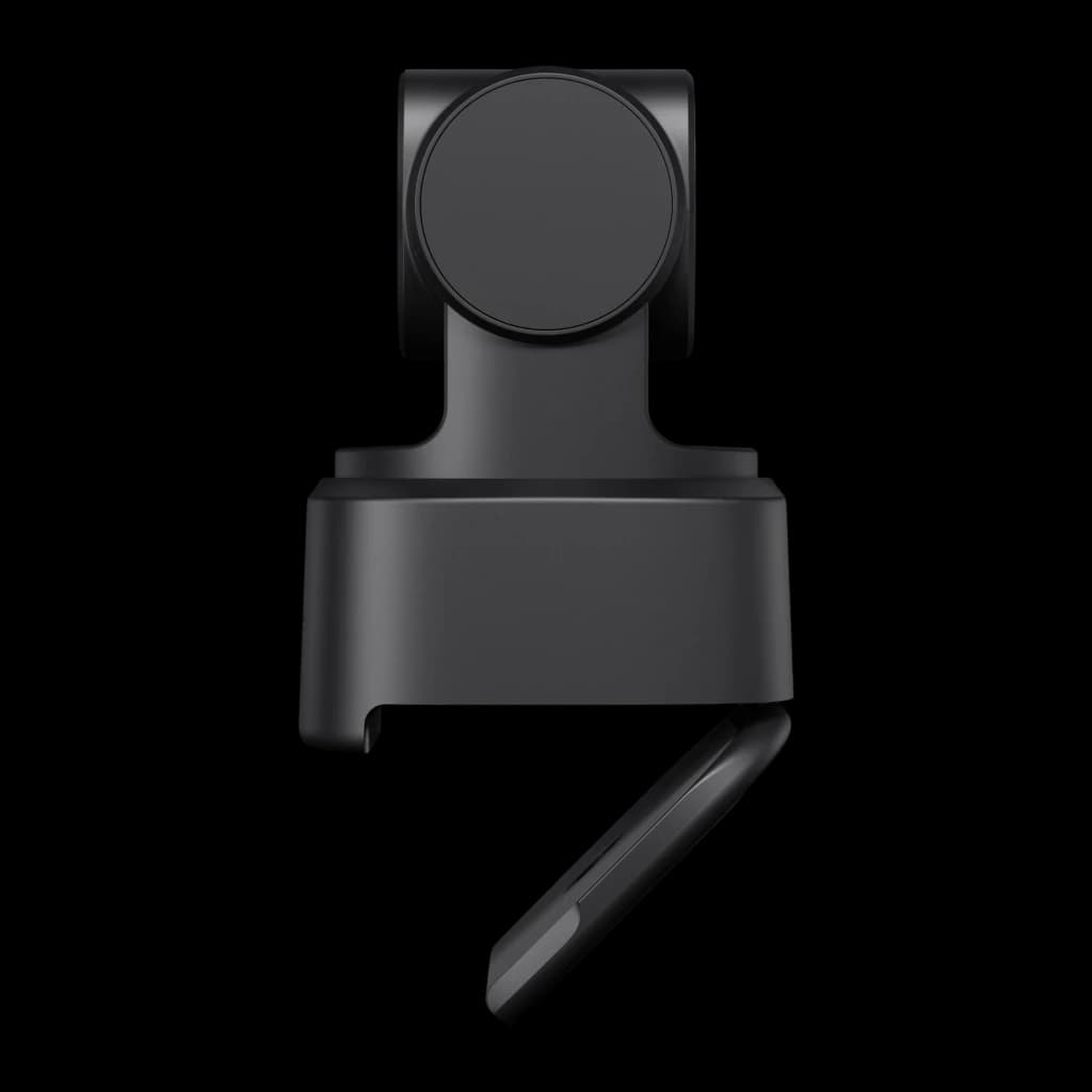 OBSBOT Tiny 2 Lite 4K noir, vue arrière clip ouvert: support déplié montrant le crochet de fixation étendu